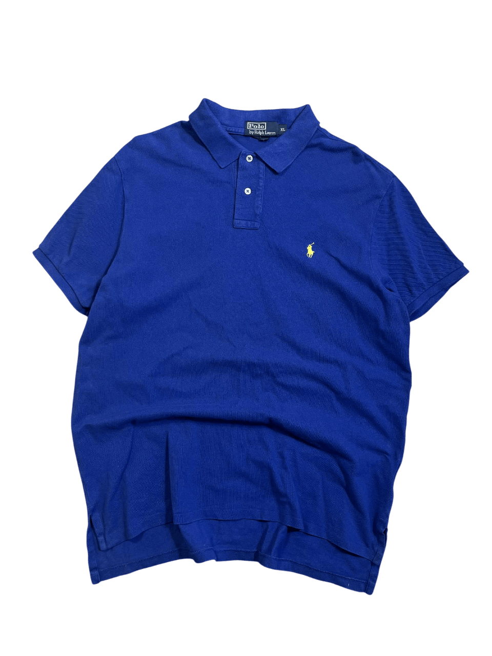 Sötétkék vintage Ralph Lauren galléros póló rövid ujjú, prémium streetwear stílusban