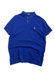 Sötétkék vintage Ralph Lauren galléros póló rövid ujjú, prémium streetwear stílusban