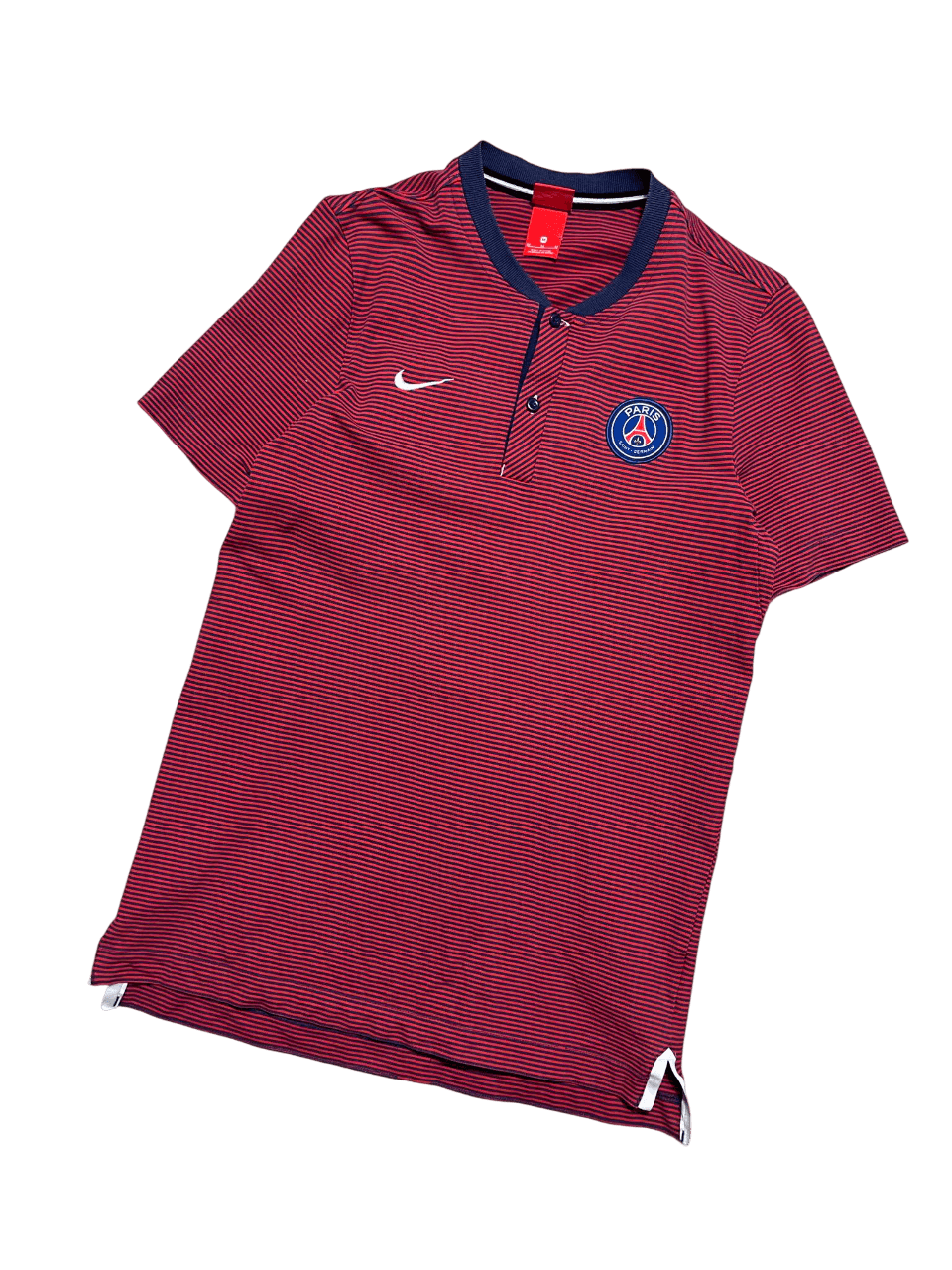 Nike piros-kék csíkos rövid ujjú férfi streetwear póló, Paris logóval
