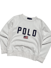 Fehér vintage POLO pulóver amerikai zászlóval, streetwear stílusban