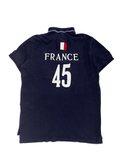 Sötétkék vintage stílusú FRANCE 45 rövid ujjú póló francia zászlóval, streetwear divat