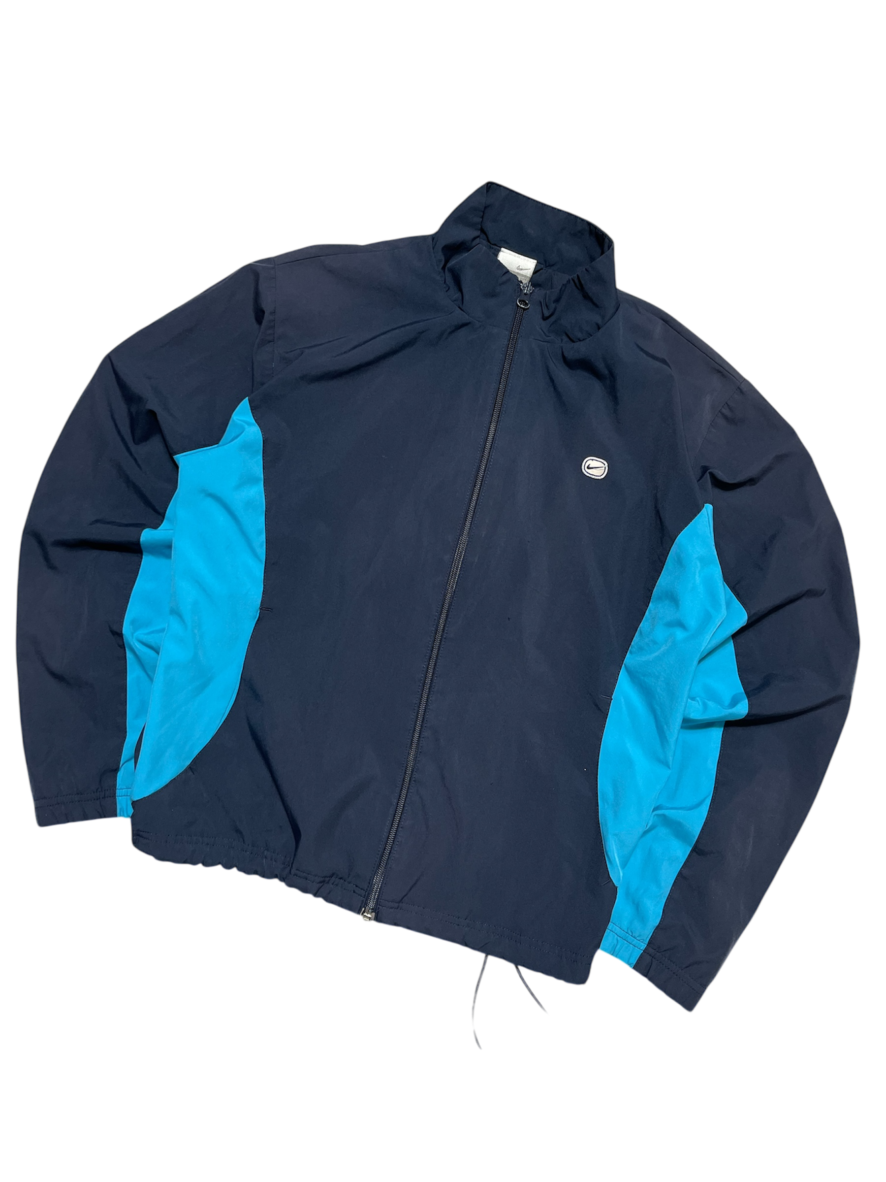 Sötétkék és világoskék vintage Nike streetwear kabát cipzárral, logóval