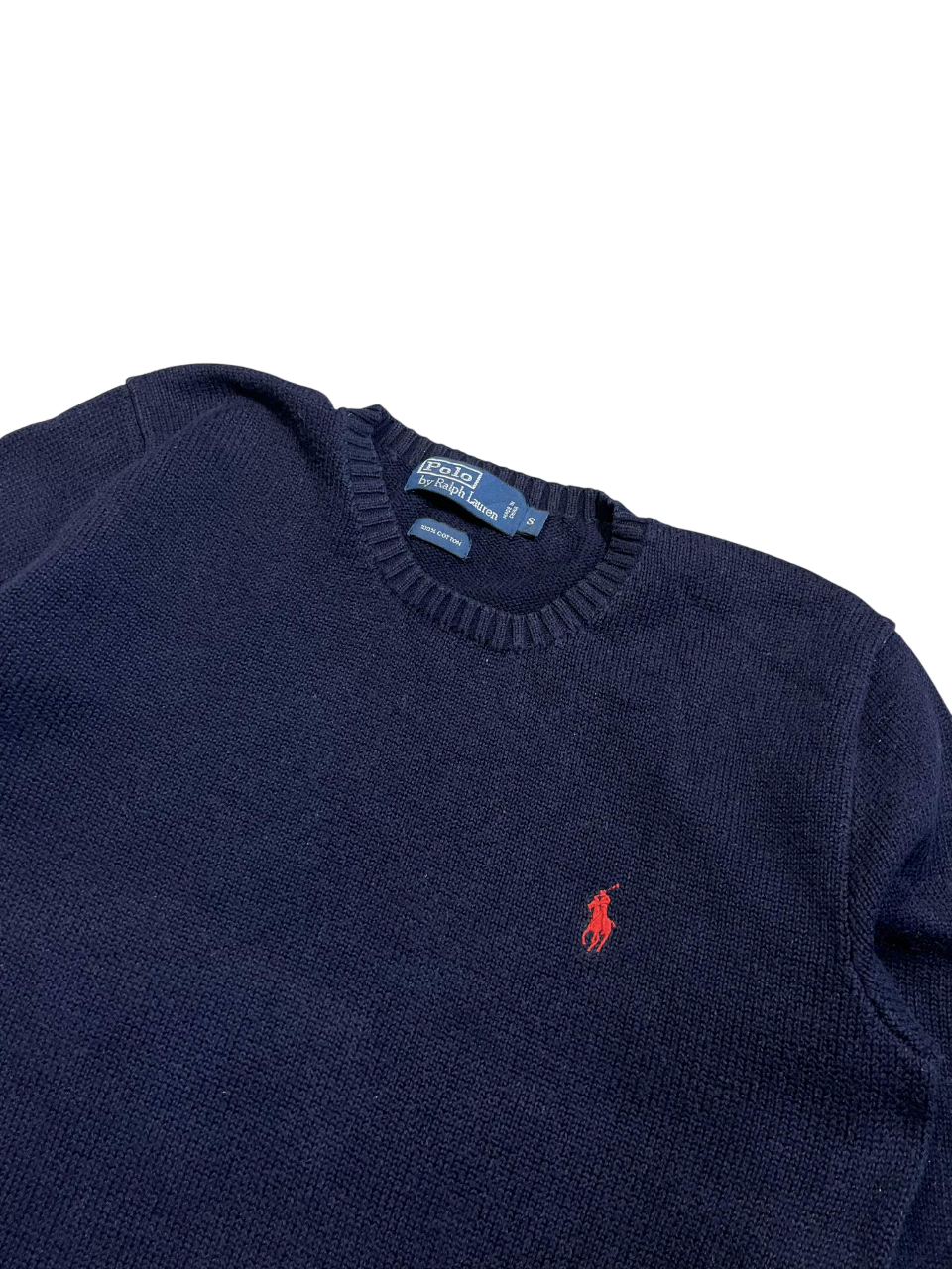Sötétkék, Ralph Lauren logós kötött pulóver, vintage streetwear stílus