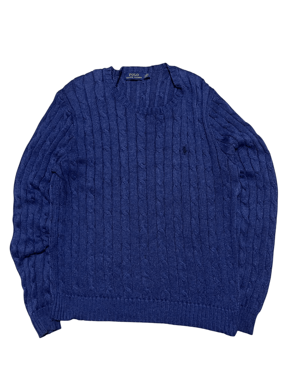 Sötétkék vintage kötött pulóver, hosszú ujjú, streetwear stílus