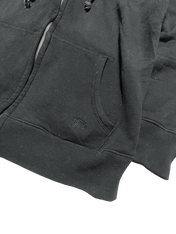 Fekete vintage streetwear zipzáras kapucnis pulóver zseb hímzett logóval