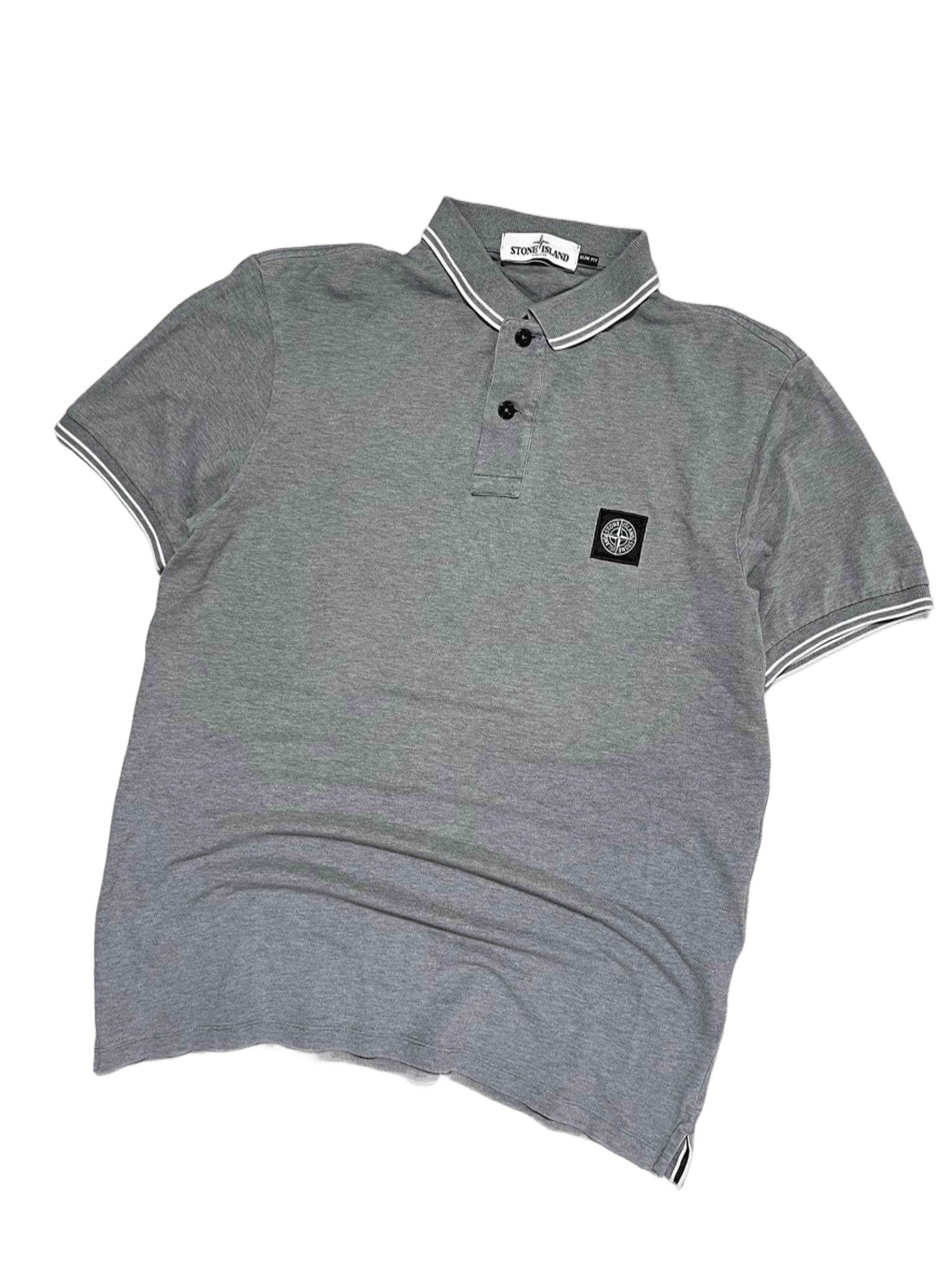 Szürke rövid ujjú streetwear Stone Island galléros póló fekete logóval, prémium minőség