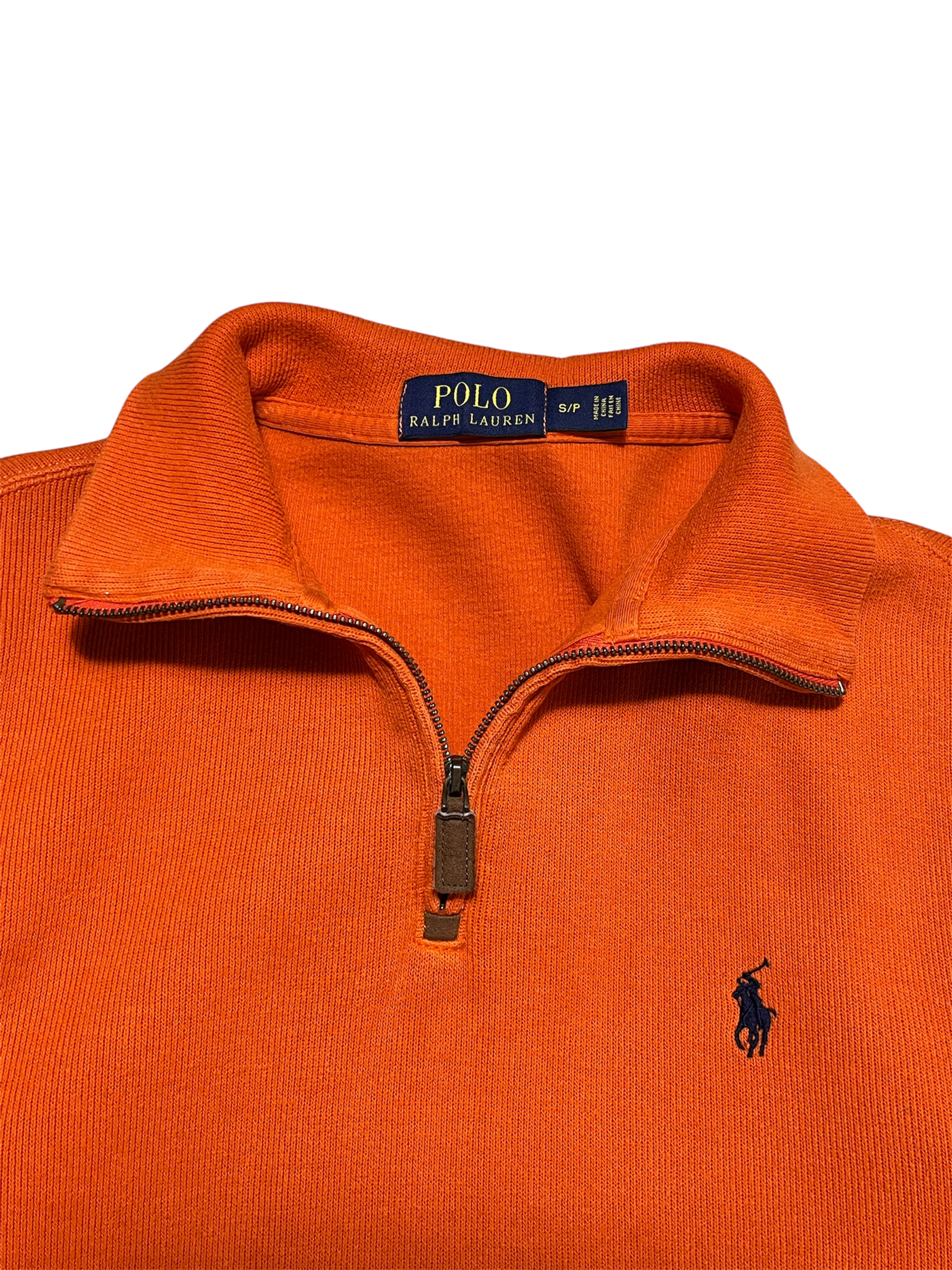 Narancssárga Ralph Lauren félcipzáros pulóver, vintage streetwear stílusban