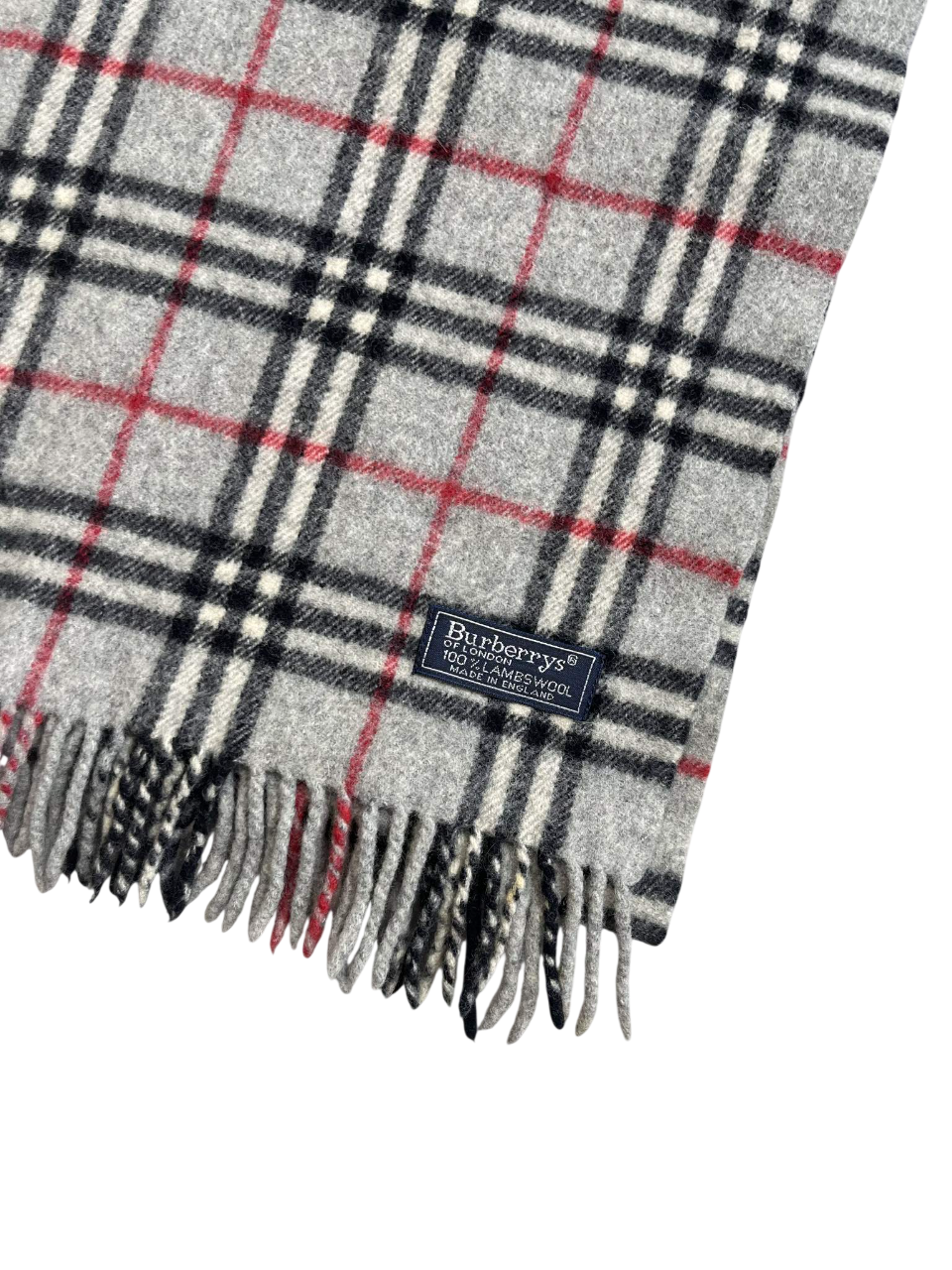 Szürke kockás gyapjú sál rojtokkal, vintage streetwear stílus, címkével