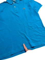 Lacoste kék galléros póló apró folttal, vintage streetwear ruházat