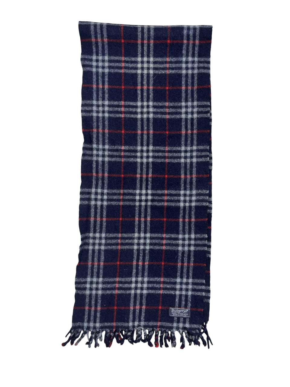 Kék-fehér-piros kockás vintage sál rojtokkal, streetwear stílusban
