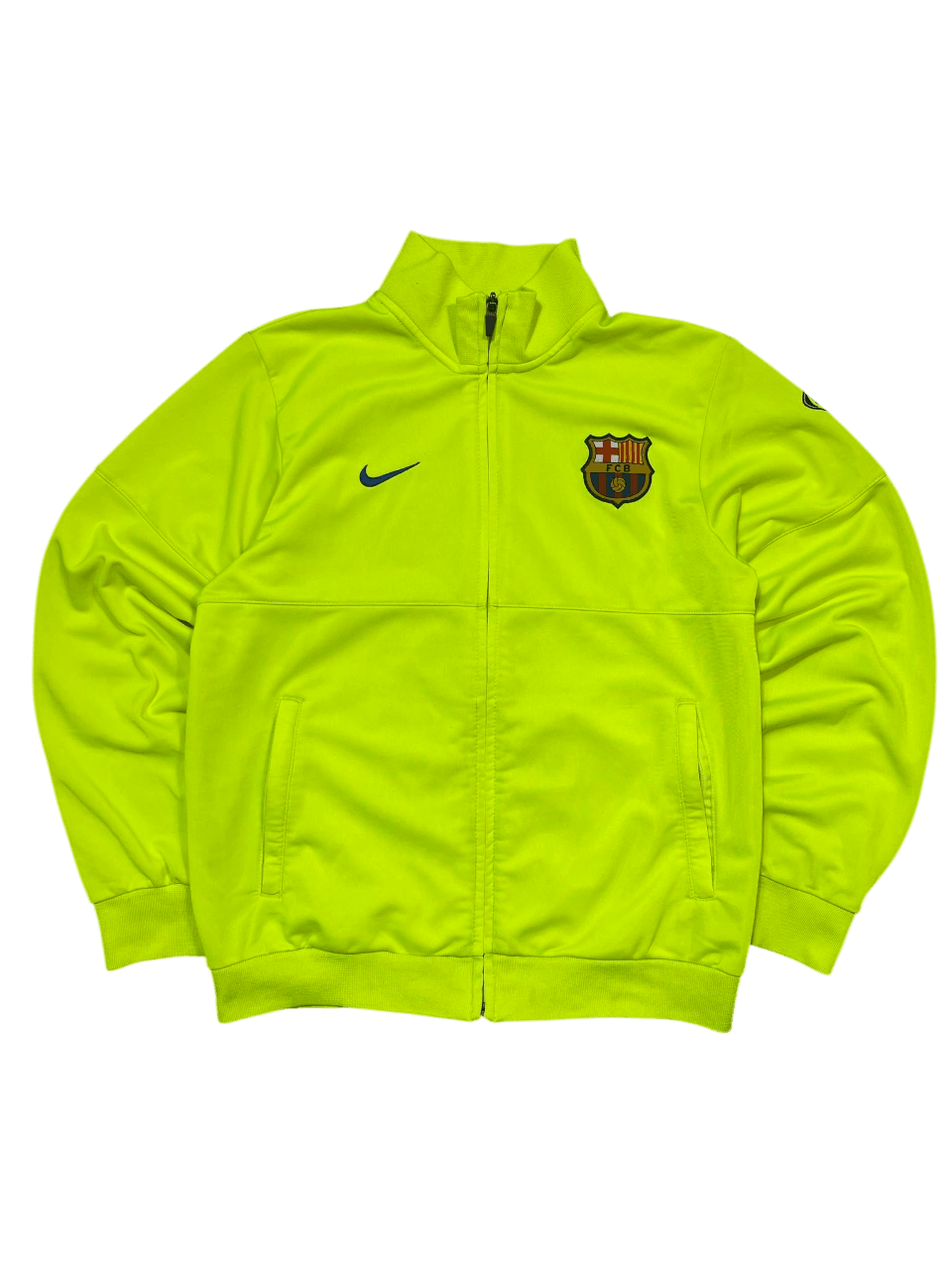Neonsárga vintage Nike Barcelona melegítő felső, hímzett címerrel és cipzáros nyakkal