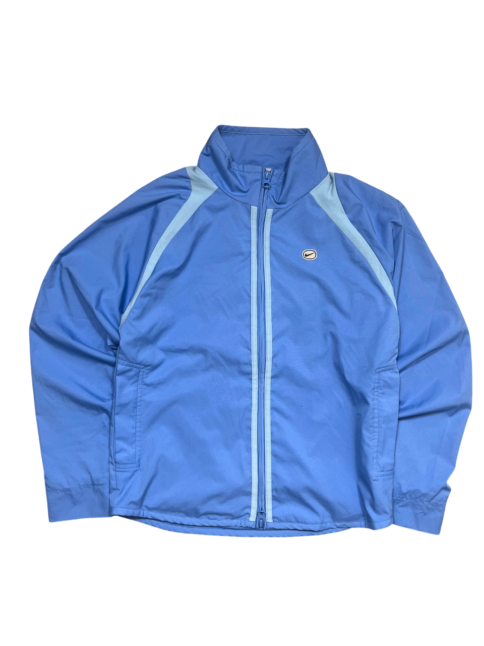 Világoskék vintage Nike streetwear dzseki elöl cipzárral és logóval, prémium minőség