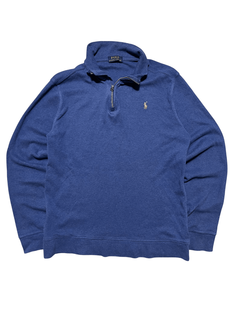 Kék Ralph Lauren félcipzáras pulóver prémium streetwear stílusban, hímzett logóval.
