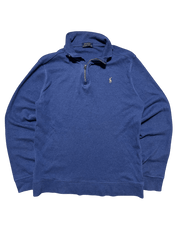 Kék Ralph Lauren félcipzáras pulóver prémium streetwear stílusban, hímzett logóval.