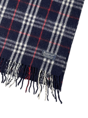 Kék-piros kockás mintás Burberry sál, prémium gyapjú, rojtos széllel, vintage streetwear