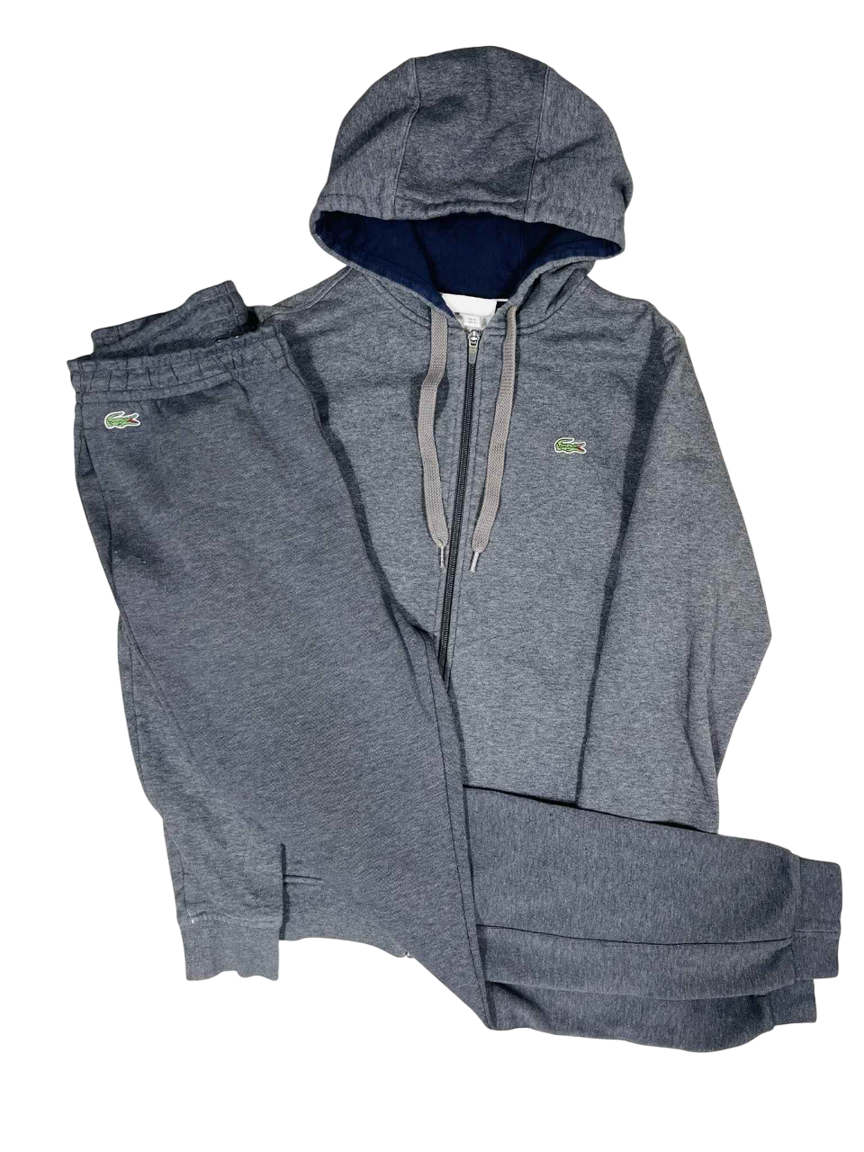 Szürke Lacoste kapucnis pulóver és melegítőnadrág szett, prémium streetwear ruha