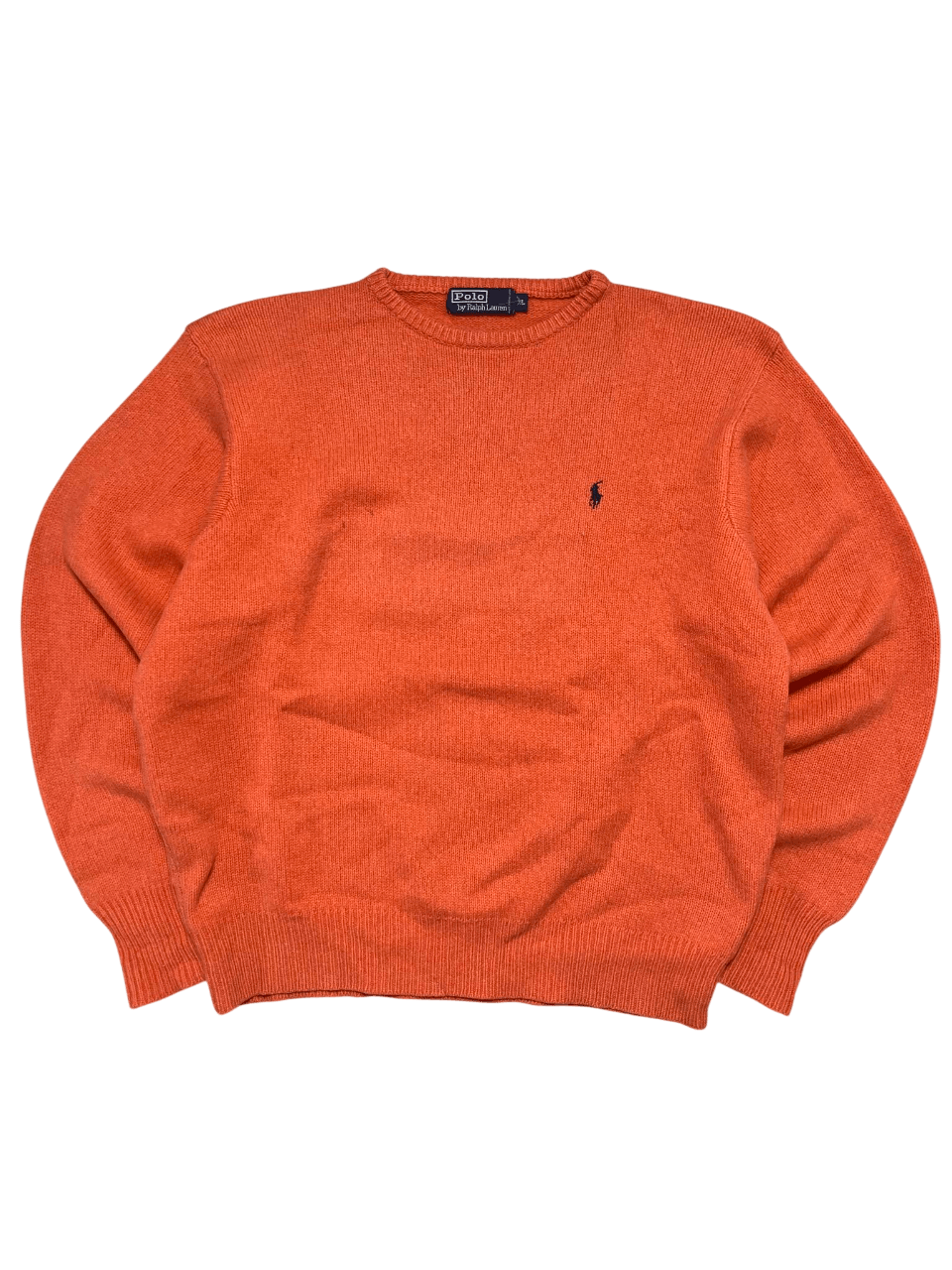 Narancssárga vintage Ralph Lauren pulóver hímzett logóval, streetwear stílusban