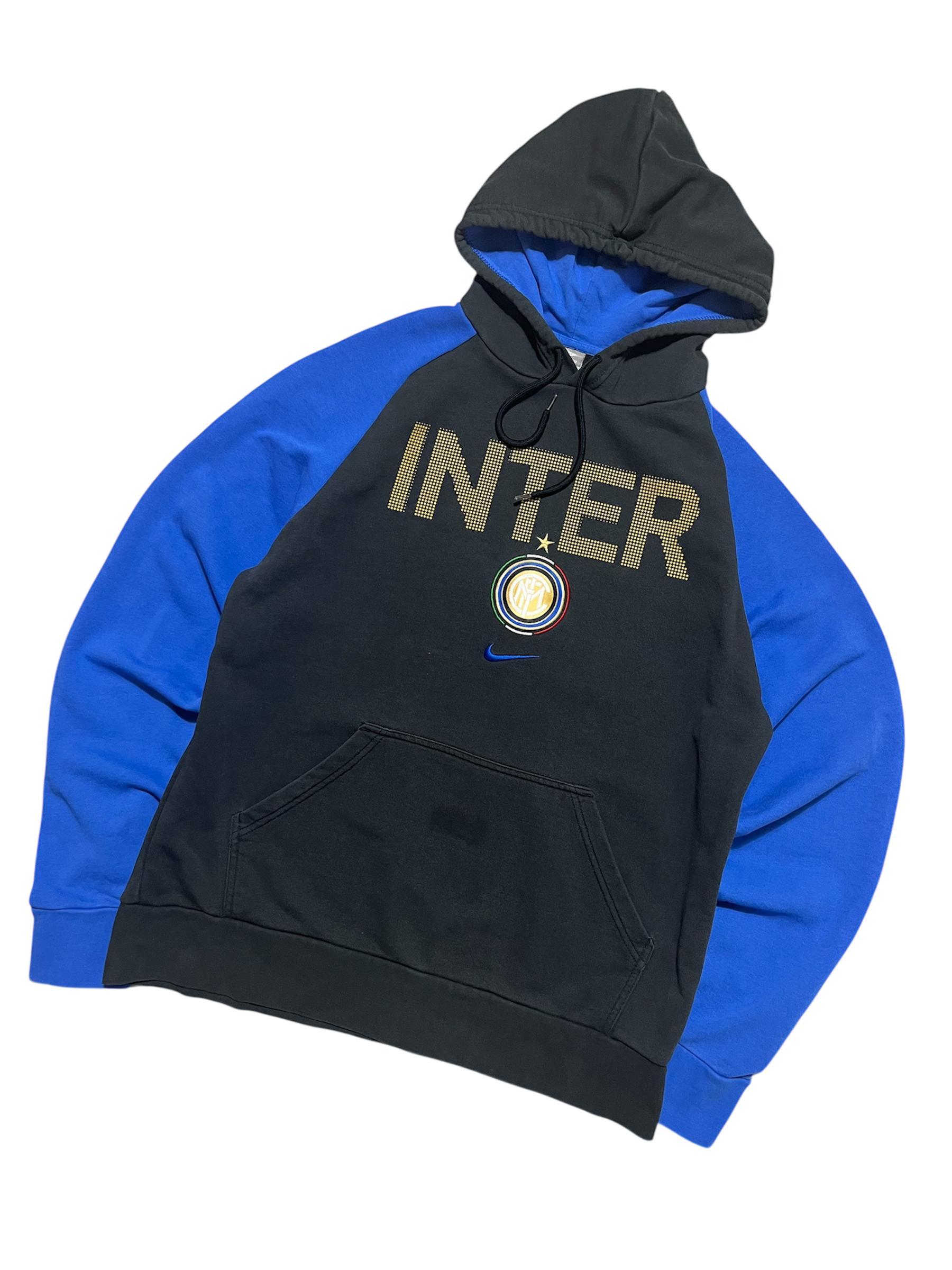 Fekete és kék Inter Nike kapucnis pulóver vintage streetwear stílusban