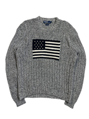 Szürke kötött vintage pulóver amerikai zászló mintával, streetwear stílus