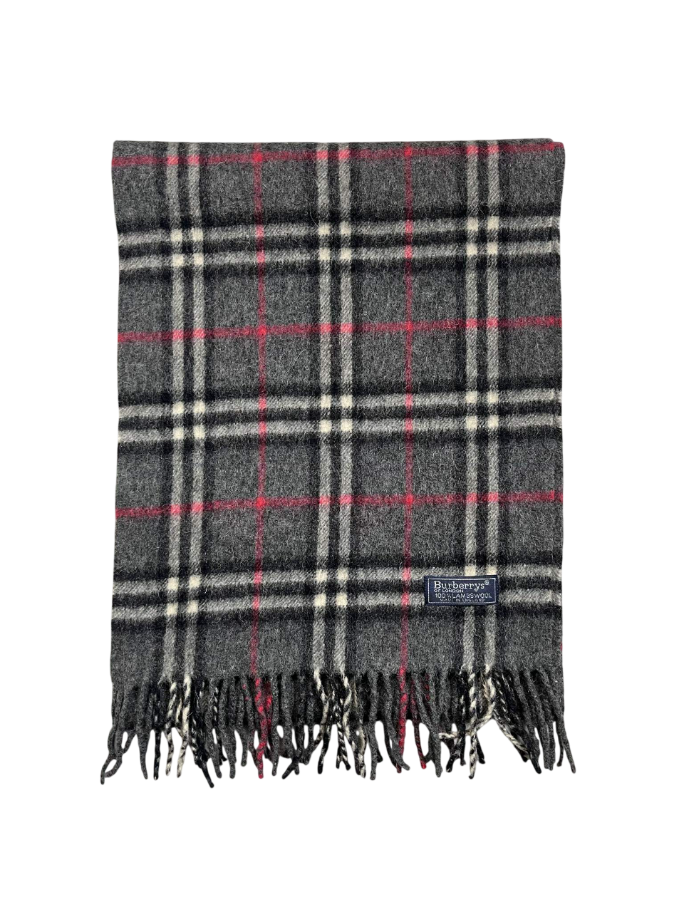 Burberrys szürke kockás vintage gyapjú sál rojtokkal, streetwear stílus