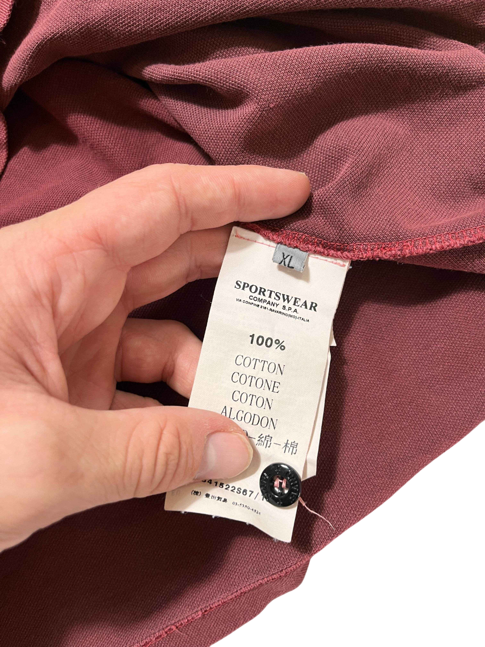 Bordó streetwear pulóver ruhacímke, 100% pamut, XL méret, kézben tartva