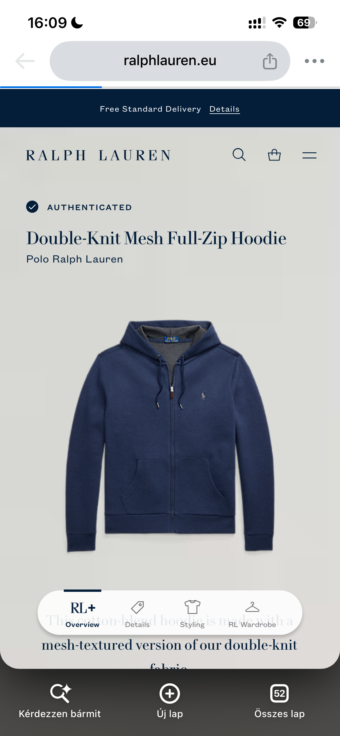 Polo Ralph Lauren Navy Full Zip Up Hoodie (L)