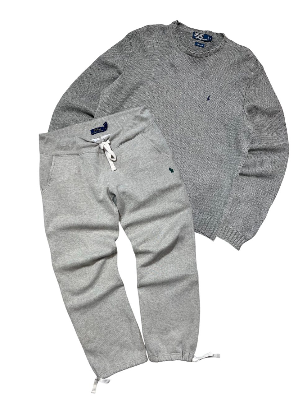 Szürke vintage streetwear pulóver és melegítőnadrág, Ralph Lauren logóval