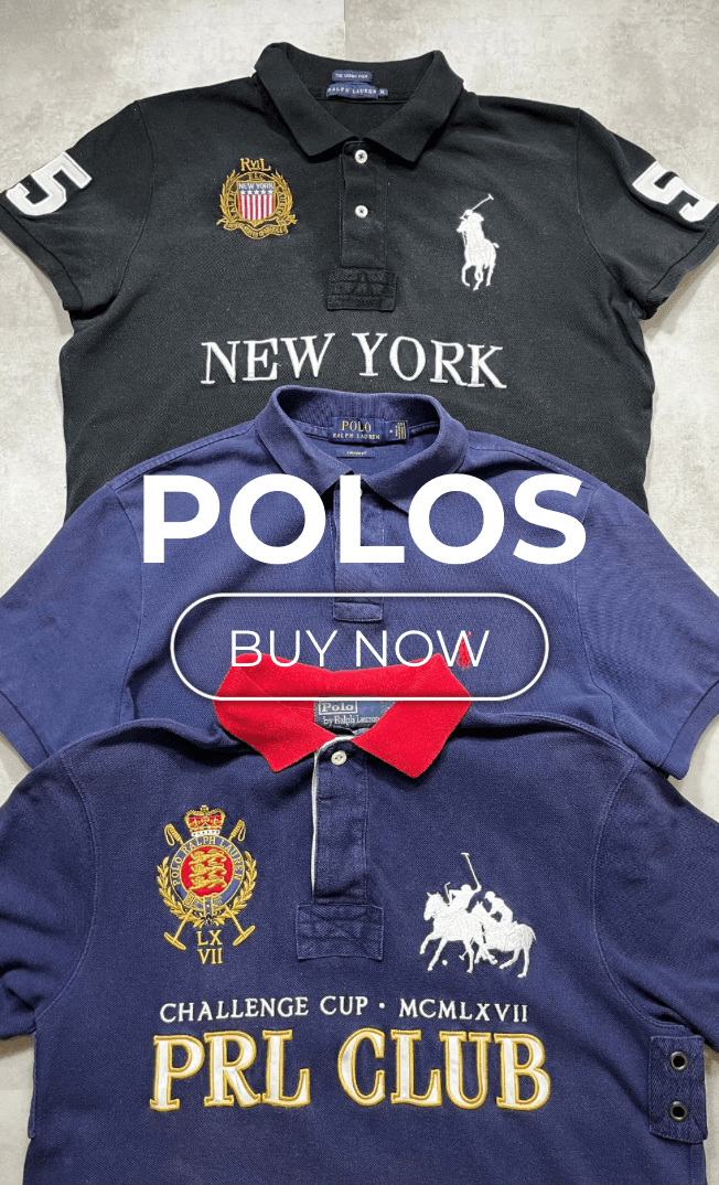 Három vintage Polo Ralph Lauren galléros póló emblemmel, felirattal, streetwear stílusban.