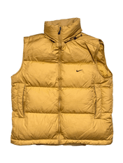 Sárga Nike pufi mellény cipzárral, vintage streetwear stílus, férfi ruházat