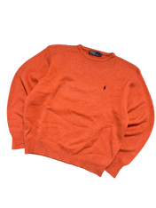 Narancssárga vintage Ralph Lauren pulóver, férfi streetwear stílus, prémium minőség