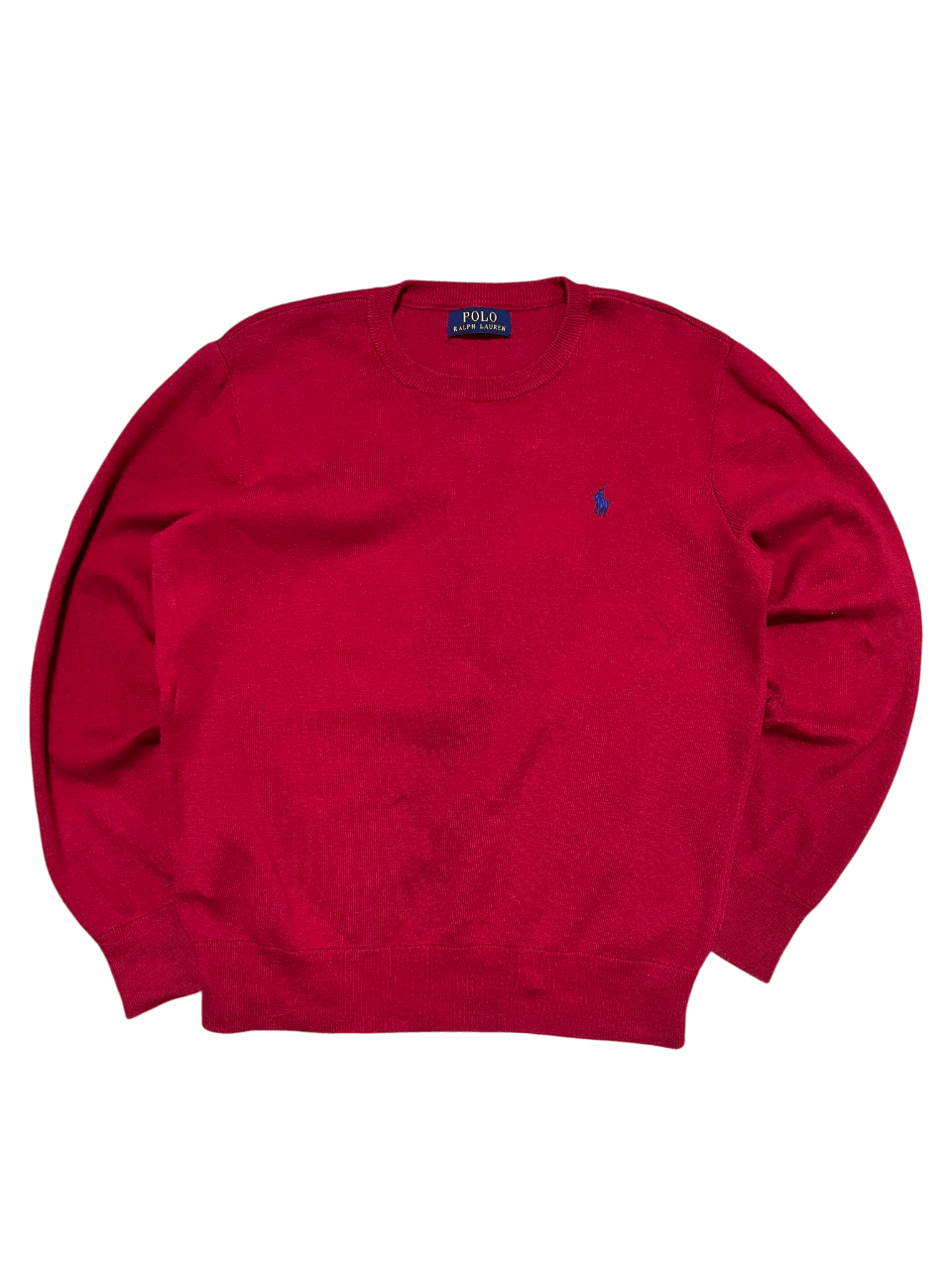 Piros Ralph Lauren vintage pulóver, kerek nyakkal, streetwear stílusban