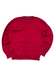 Piros Ralph Lauren vintage pulóver, kerek nyakkal, streetwear stílusban