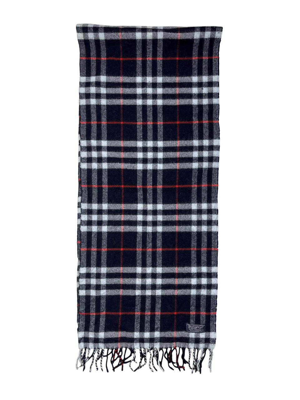 Sötétkék-fehér-piros kockás sál rojtokkal, vintage streetwear stílusban