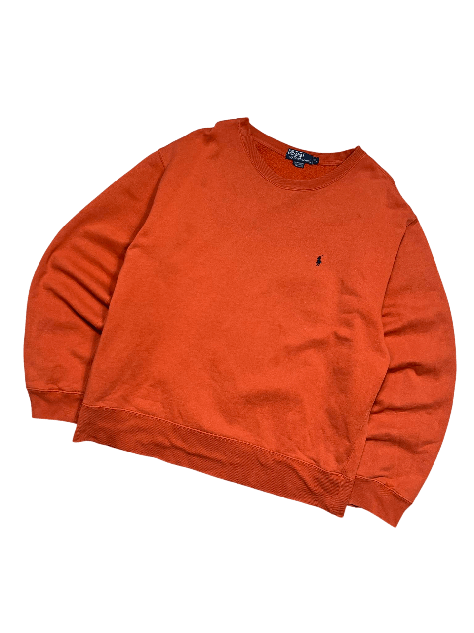 Narancssárga vintage Ralph Lauren pulóver, hímzett logóval, streetwear stílus