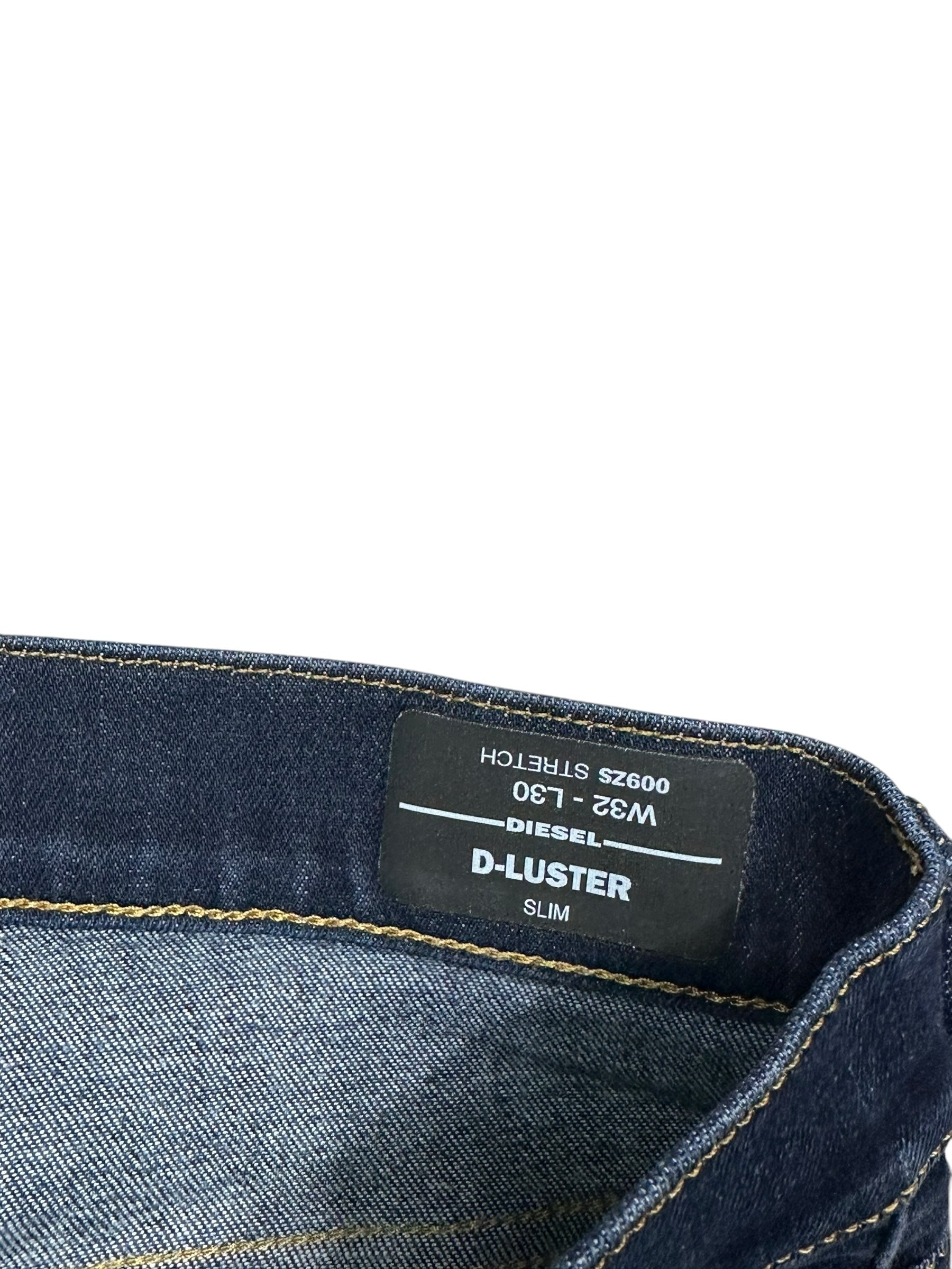 Candy Streetwear Diesel D-Luster sötétkék sztreccs slim farmernadrág belső címkéje méretjelöléssel