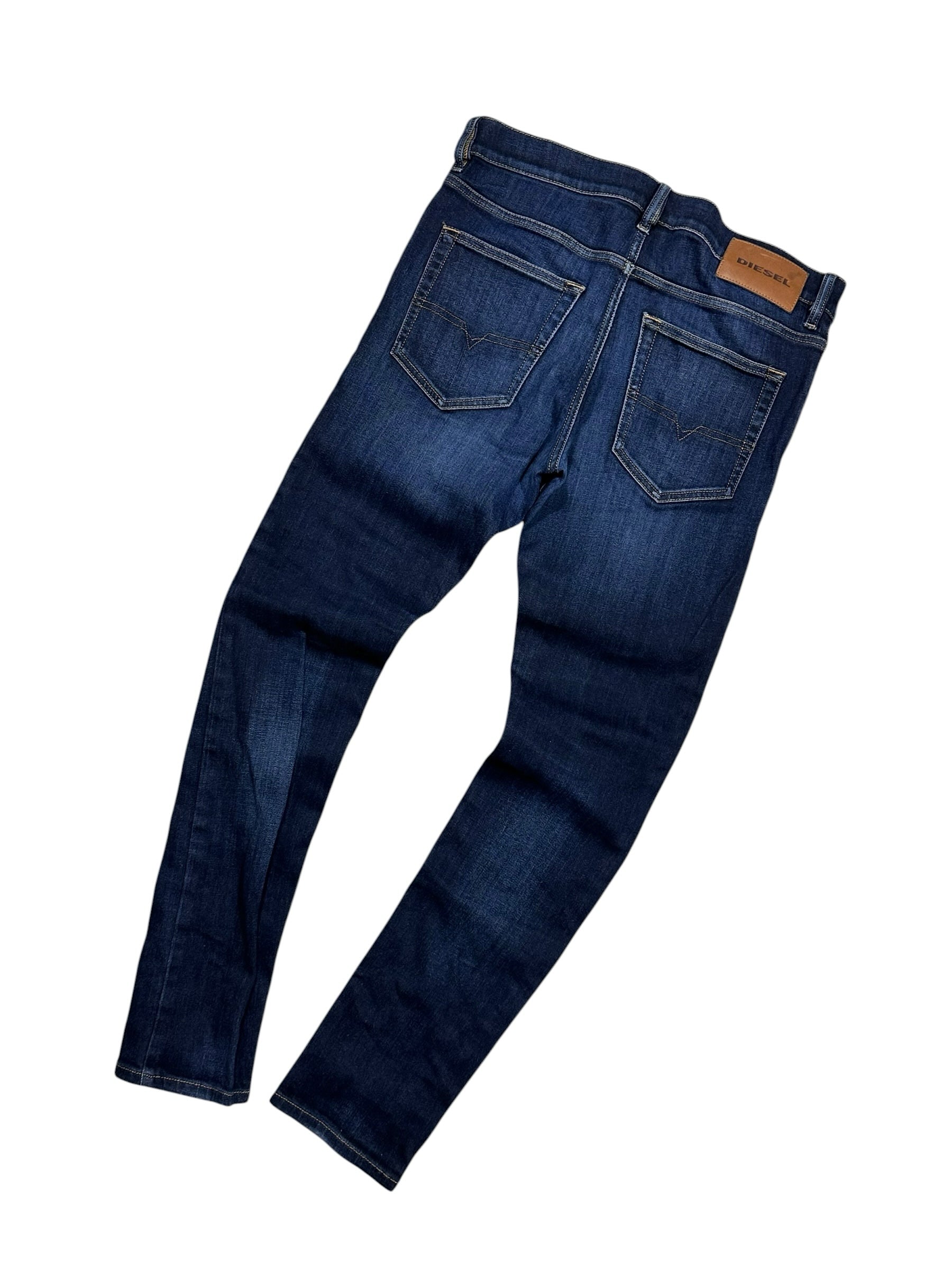 Candy Streetwear sötétkék Diesel D-Luster slim fit férfi farmernadrág hátsó nézet bőrcímkével