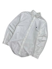 Candy Streetwear fehér Ralph Lauren hosszú ujjú férfi ing gombos gallérral és sötétkék hímzett lovas logóval