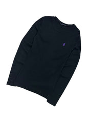 Candy Streetwear fekete Ralph Lauren Sport hosszú ujjú felső lila hímzett logóval és kerek nyakkivágással