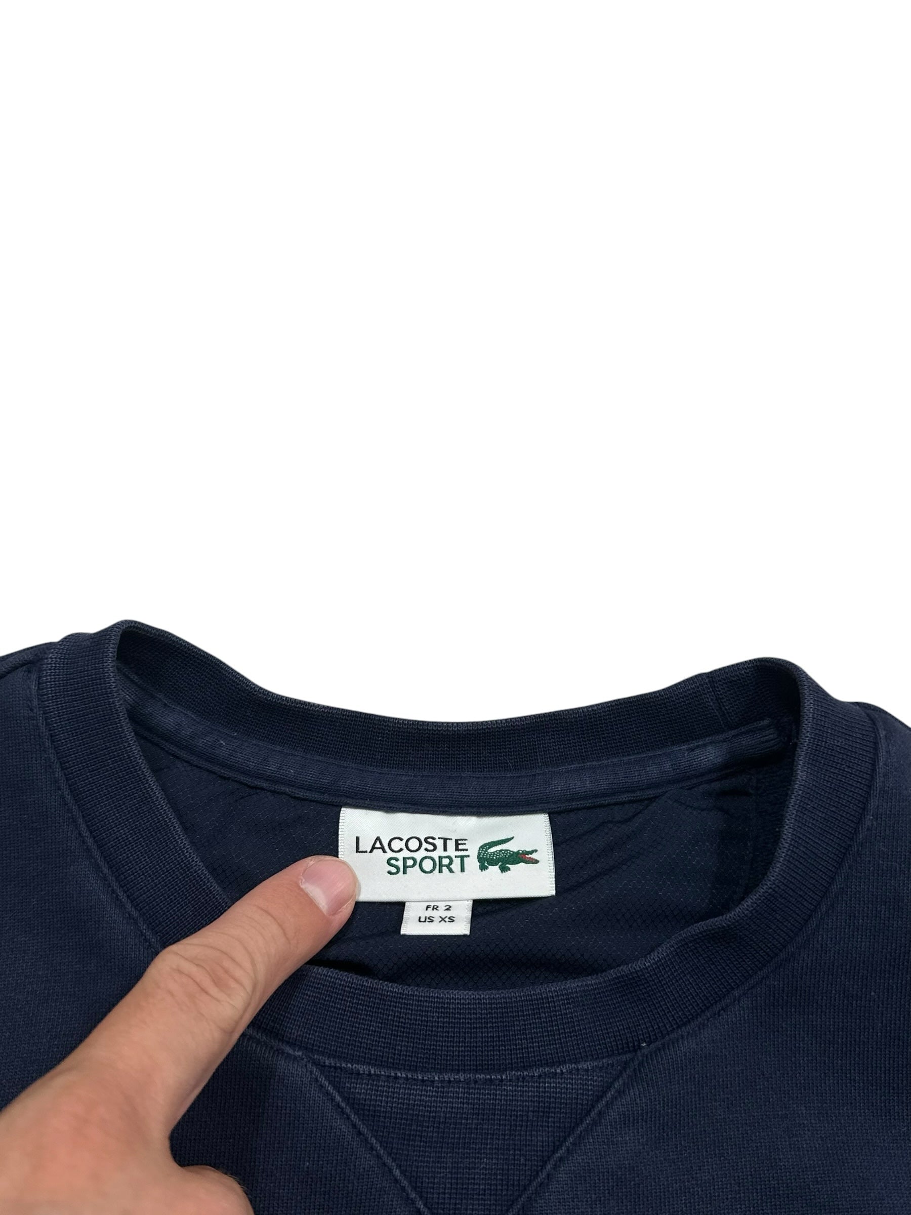 Candy Streetwear sötétkék Lacoste Sport pulóver kerek nyakkivágással és belső márkajelzéssel