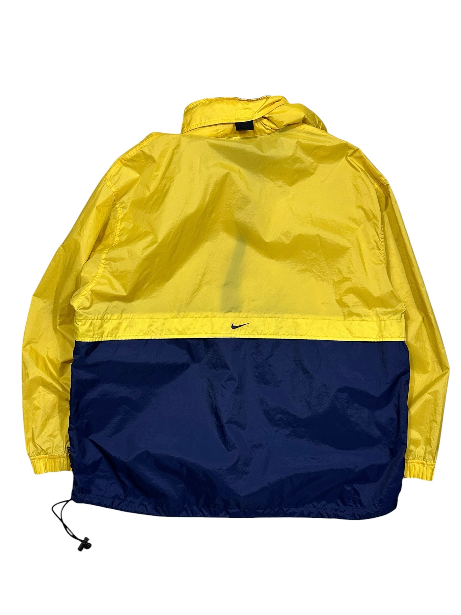 Candy Streetwear sárga és sötétkék Nike vintage széldzseki hátulról, állítható húzózsinórral és márkajelzéssel.