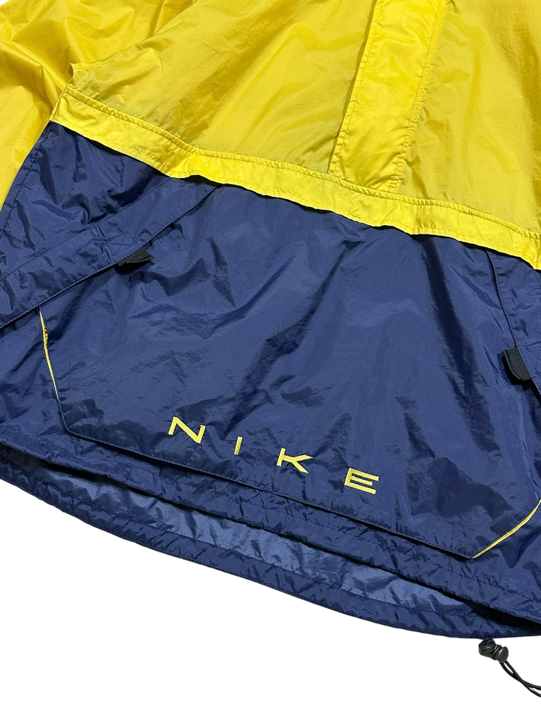 Candy Streetwear vintage sárga és sötétkék Nike széldzseki hímzett márkajelzéssel és húzózsinóros derékkal