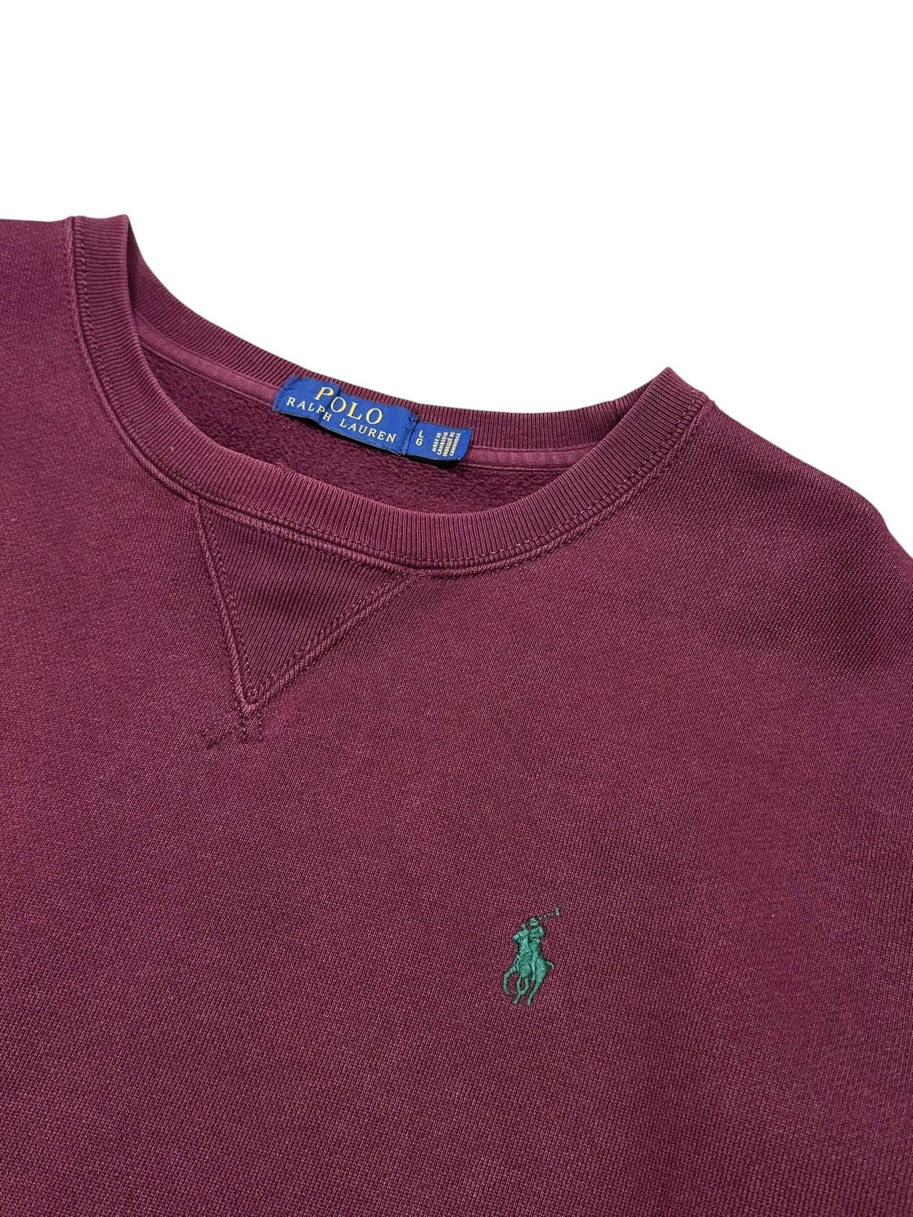 Candy Streetwear mélybordó Polo Ralph Lauren férfi pulóver kerek nyakkivágással és zöld hímzett lovas logóval