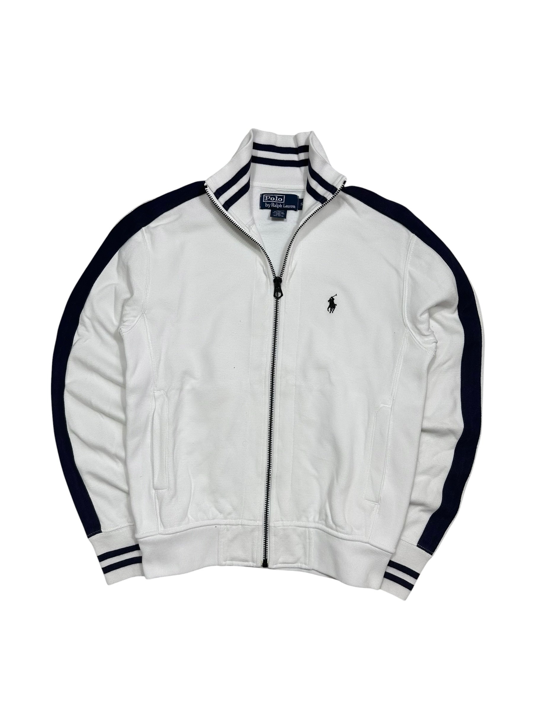 Candy Streetwear fehér Polo Ralph Lauren cipzáras férfi felső sötétkék csíkokkal és hímzett logóval