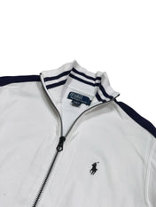 Candy Streetwear fehér Polo Ralph Lauren cipzáras felső sötétkék csíkos gallérral és hímzett lovas logóval