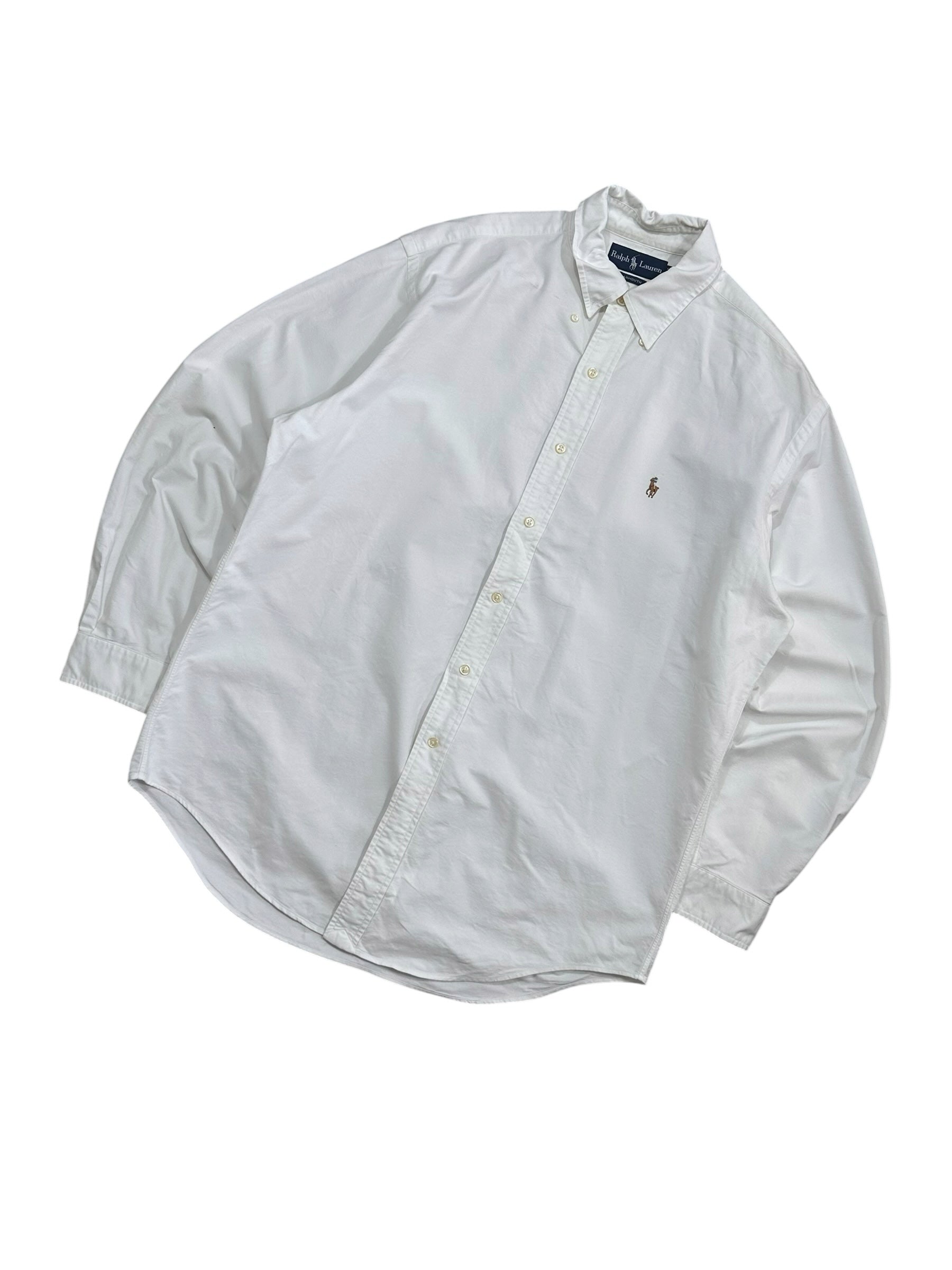 Candy Streetwear fehér Ralph Lauren hosszú ujjú pamuting gombos gallérral és hímzett lovas logóval
