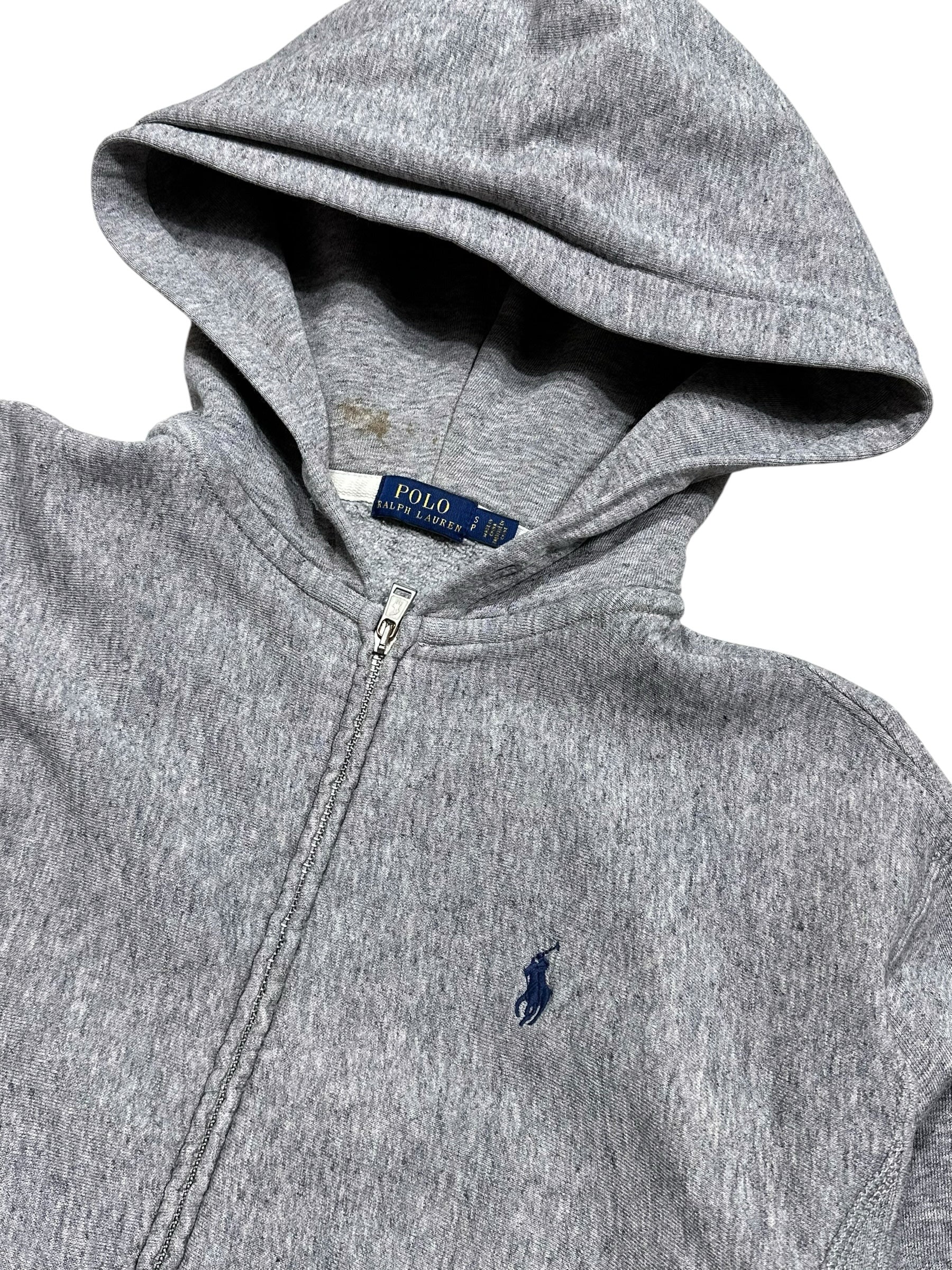 Candy Streetwear szürke melírozott Polo Ralph Lauren cipzáras kapucnis pulóver sötétkék hímzett logóval