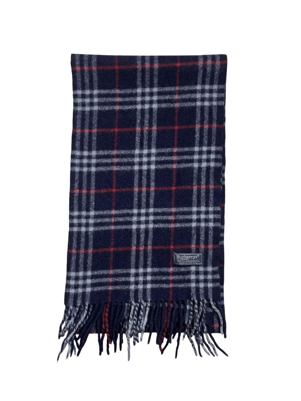 Kék-fehér-piros kockás vintage gyapjúsál rojtos széllel, streetwear stílus