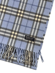 Világoskék kockás gyapjú sál rojtos szegéllyel, vintage streetwear kiegészítő