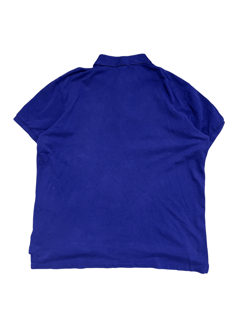 Kék vintage rövid ujjú galléros póló hátulnézet, streetwear stílus