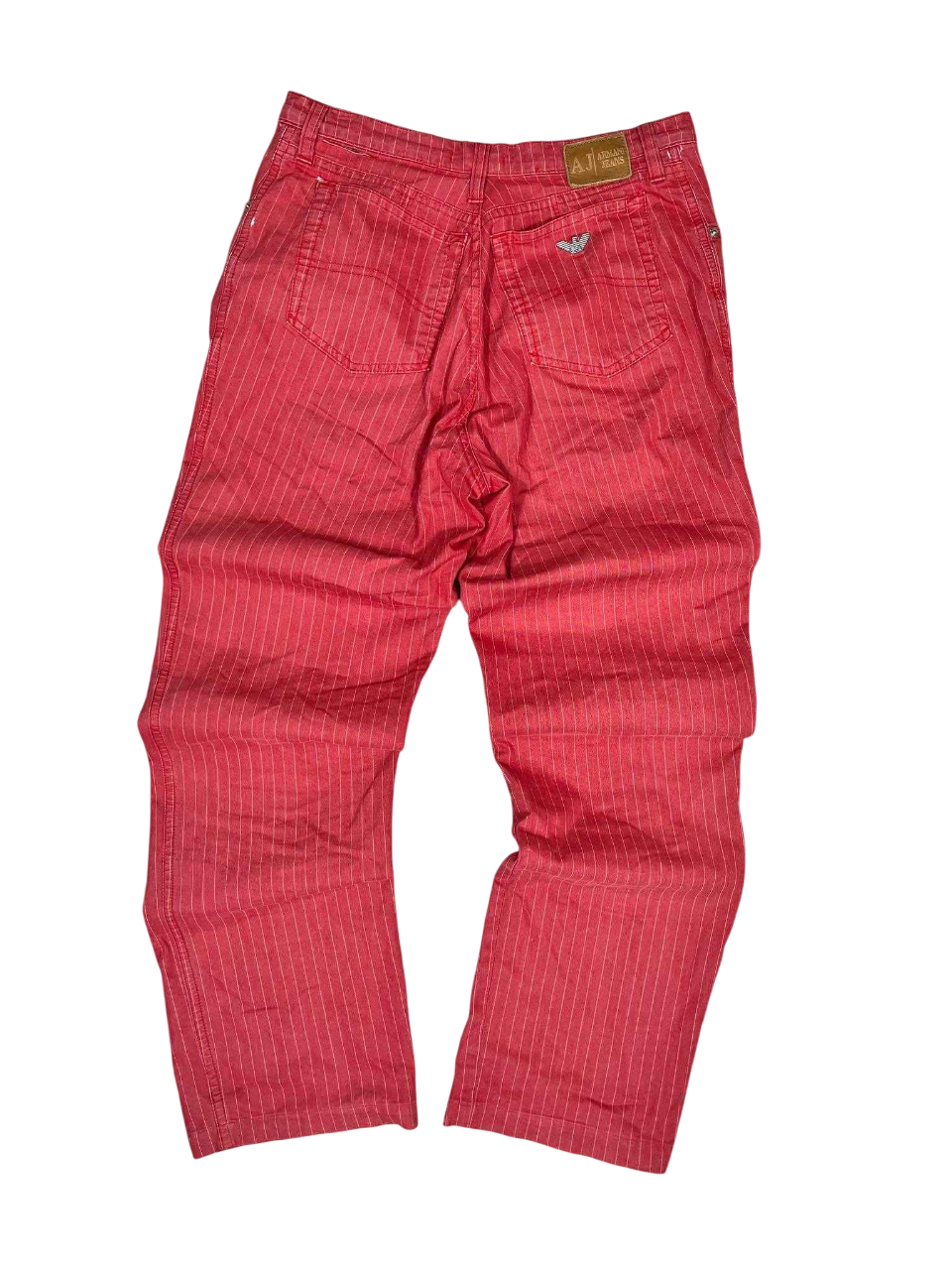 Piros, csíkos vintage Armani Jeans streetwear nadrág hátulnézetben